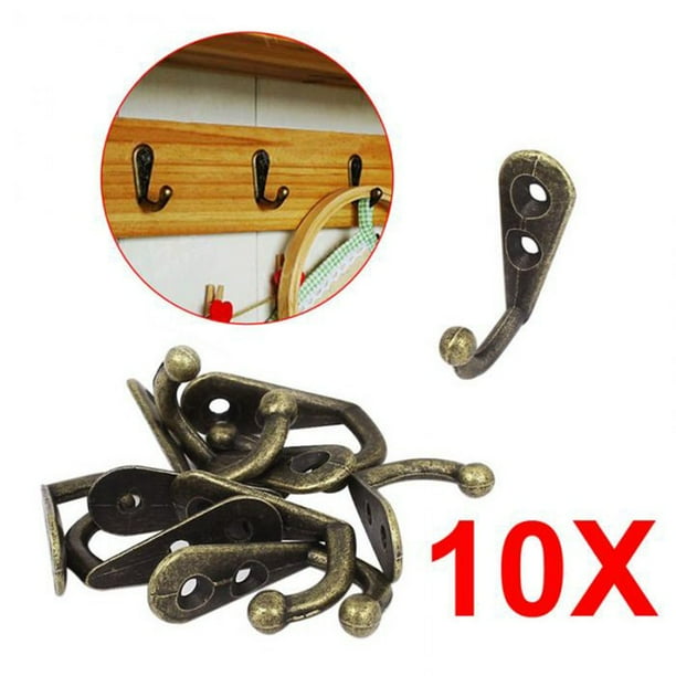 10X Wall Door Metal Retro Double Hook Hanger For Key Clothes Coat Hat Bags Towel